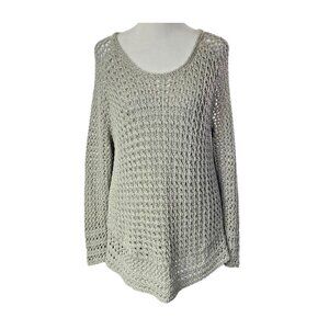 LUCKY BRAND Marissa Crochet Long Sleeve Open Knit Sweater Sz S Silver 3-18